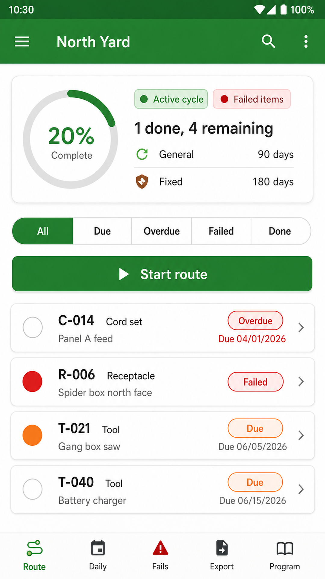 Route dashboard