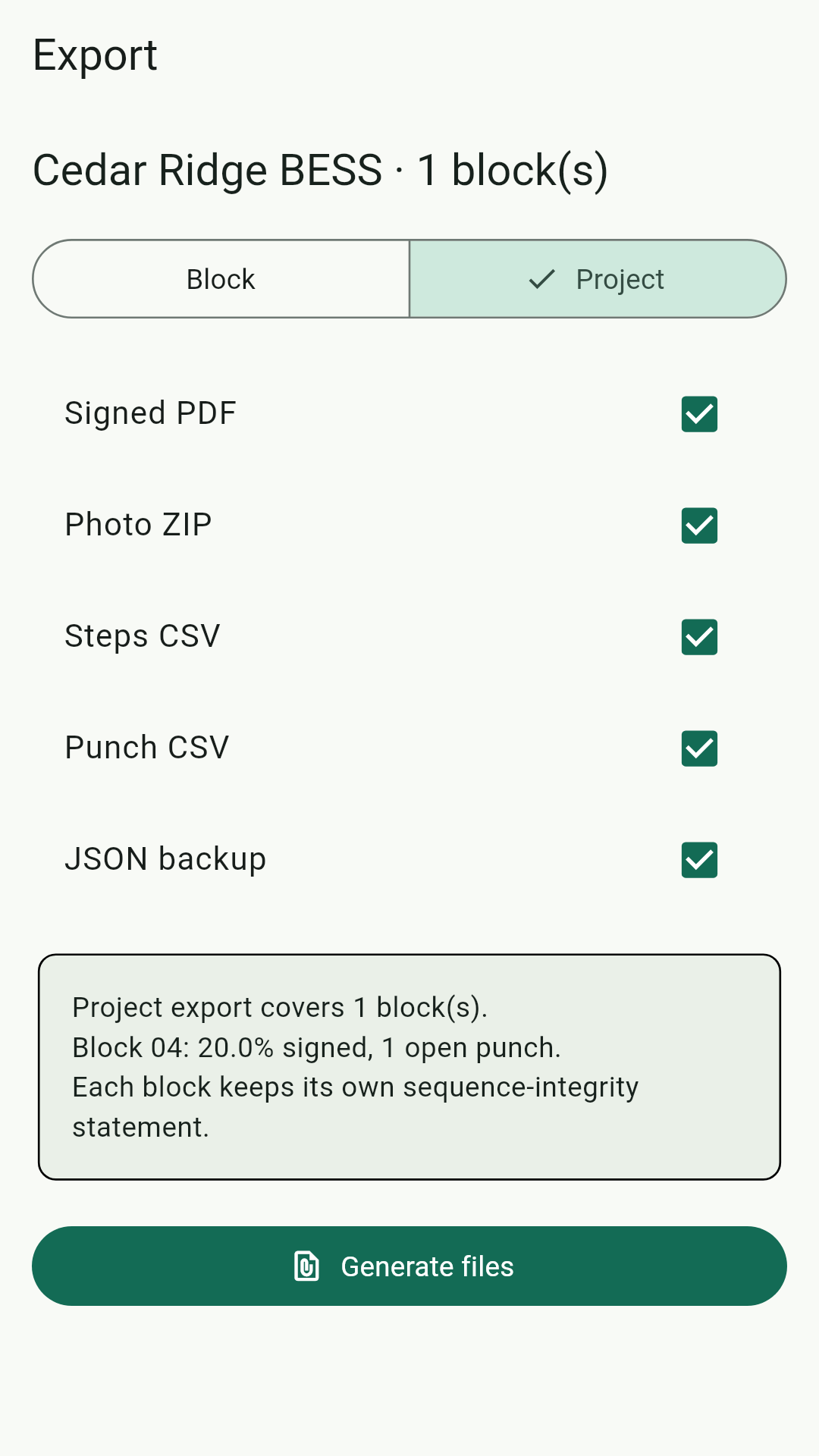 Export screen