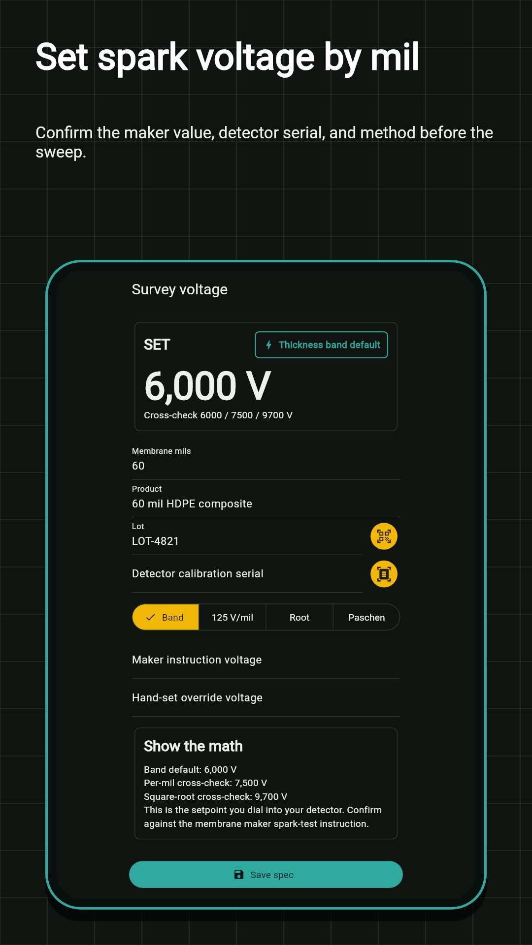 Voltage setpoint screen showing 6000 volts