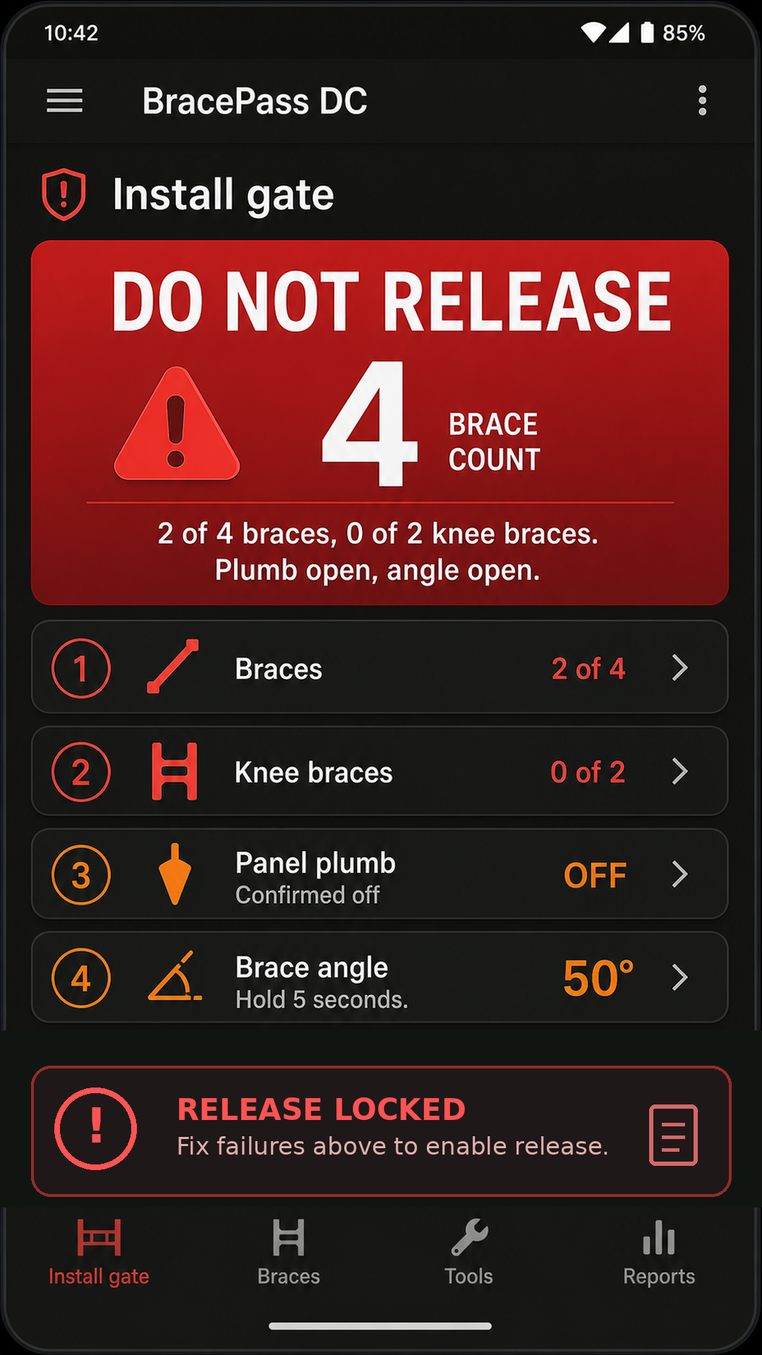 Crane-release checklist gate
