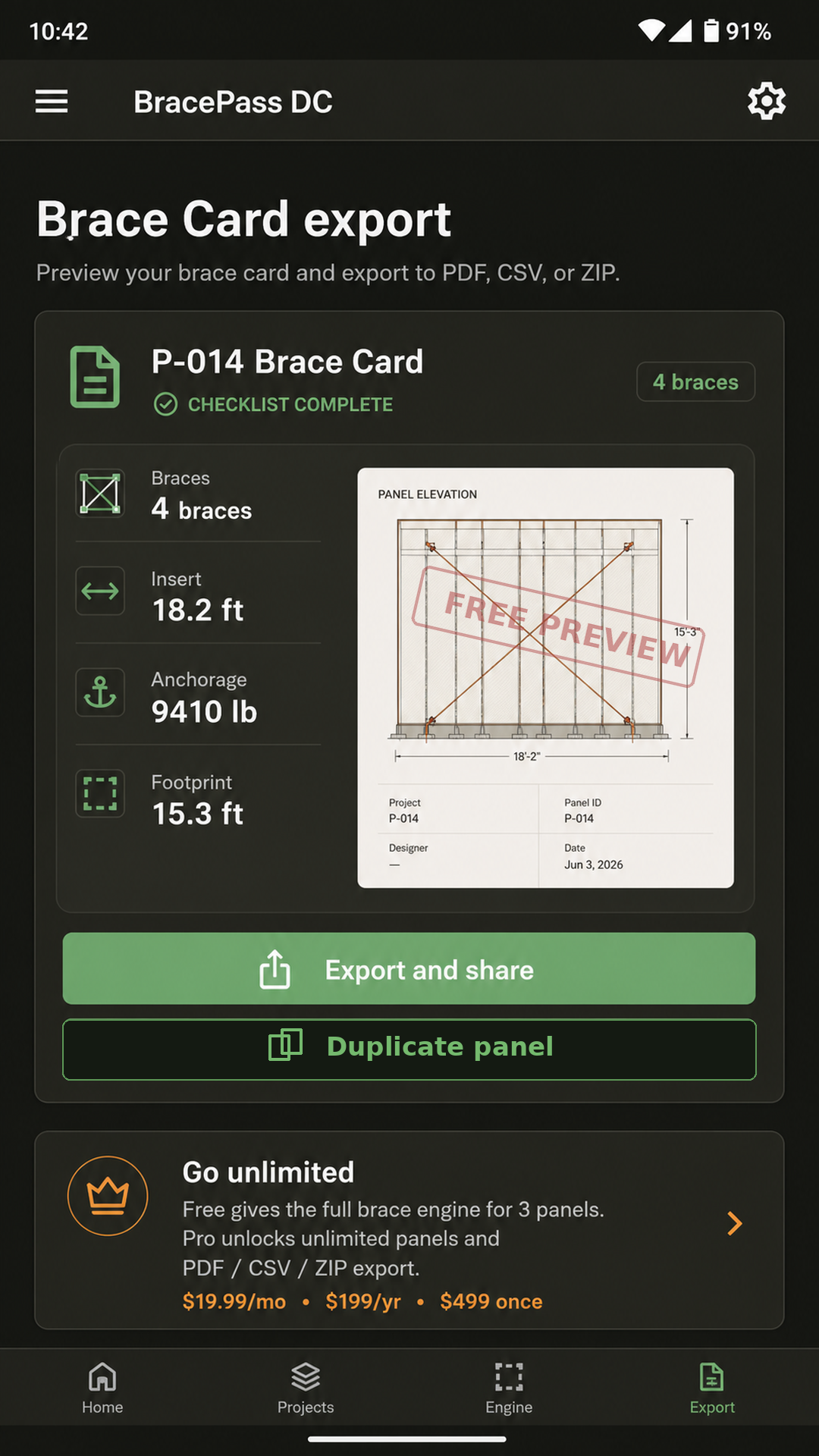 Brace Card export preview