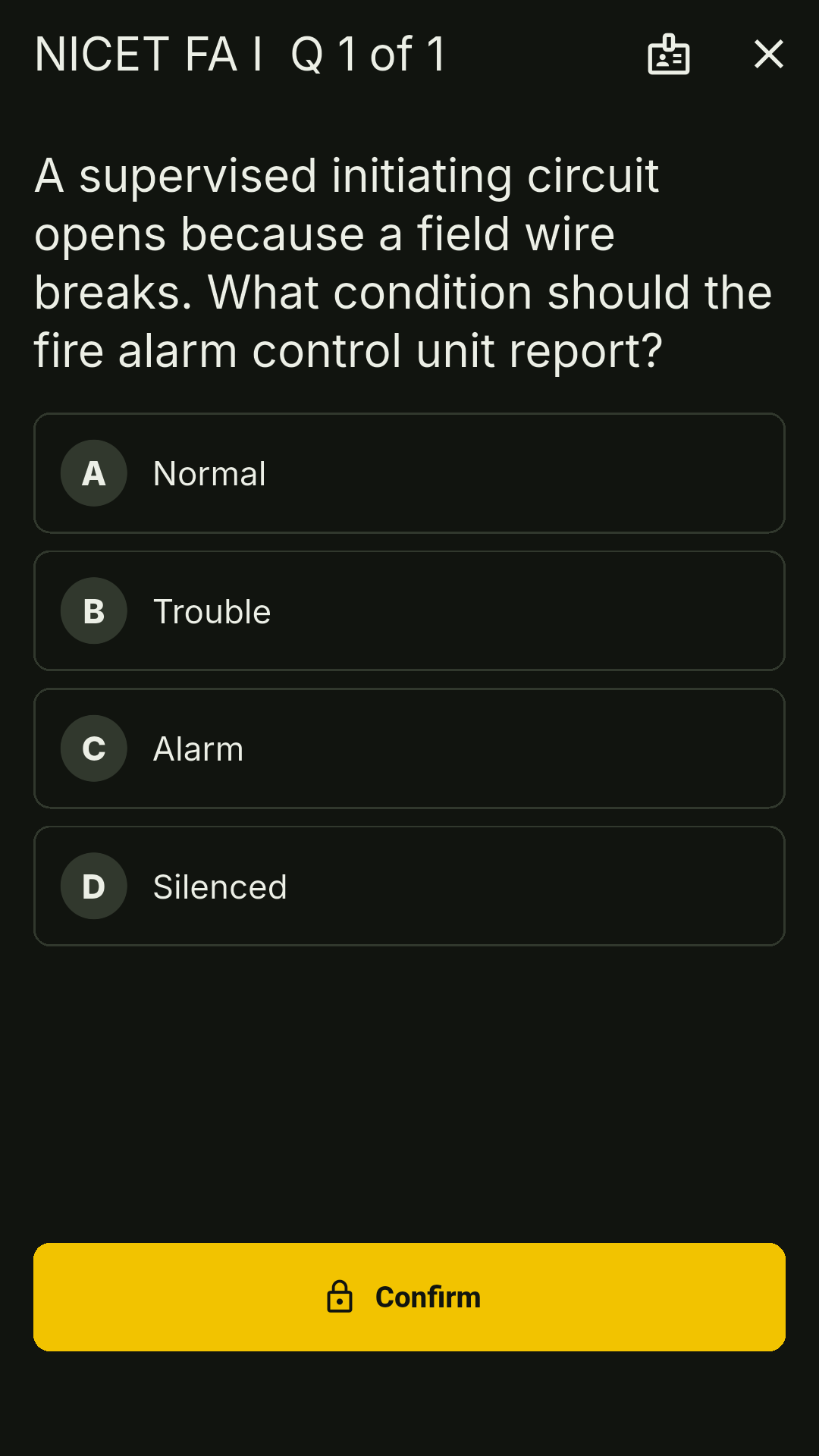 Practice question screen