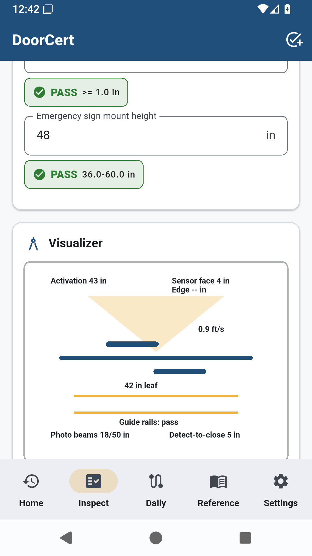 DoorCert door plan visualizer with sensor zone and measured values