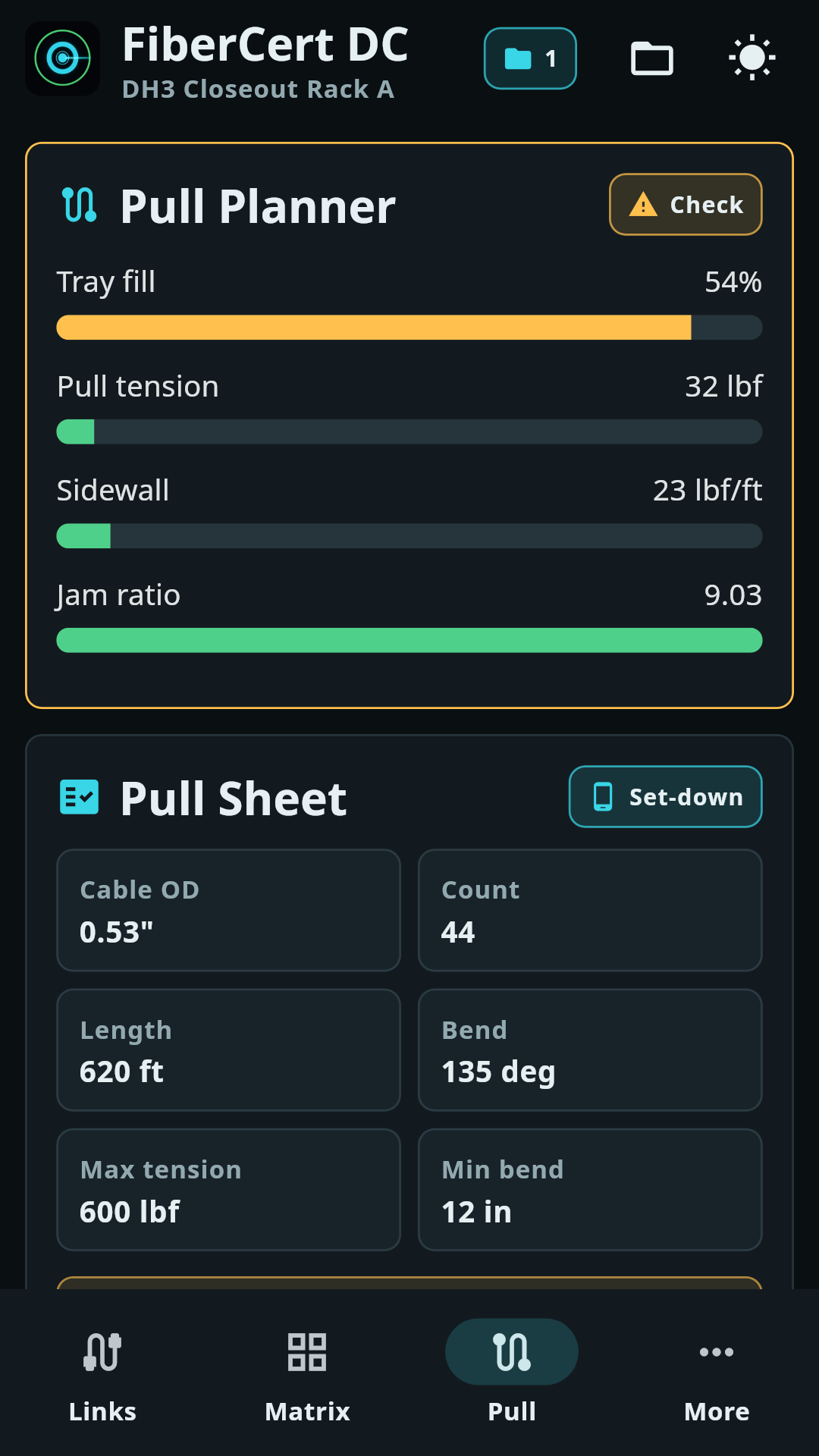 FiberCert DC pull planner checks