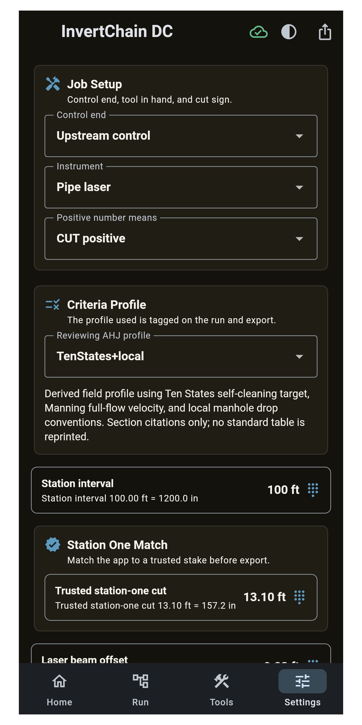 Settings, criteria profile, and language