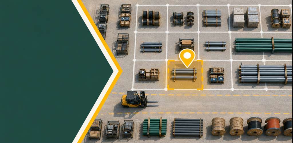 Gridded laydown yard map with material pins
