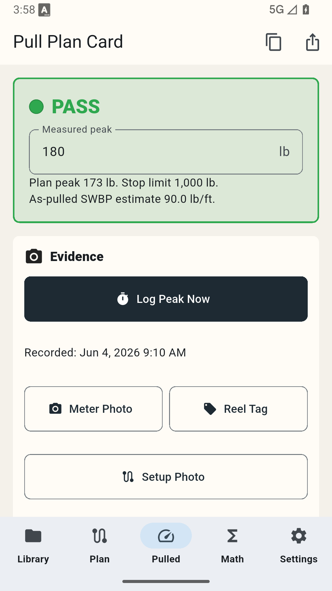 Pull Plan Card as-pulled screen