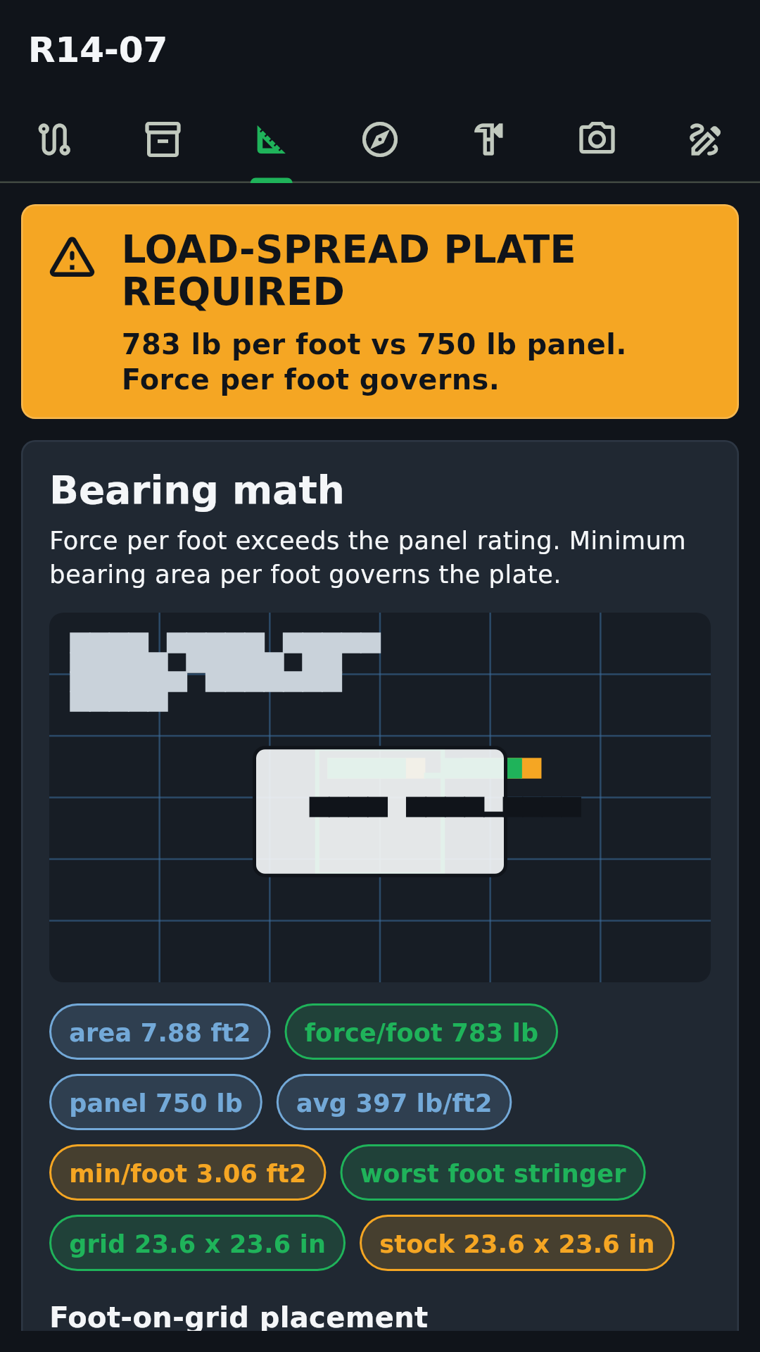 RackSet DC floor-load tab with plate call