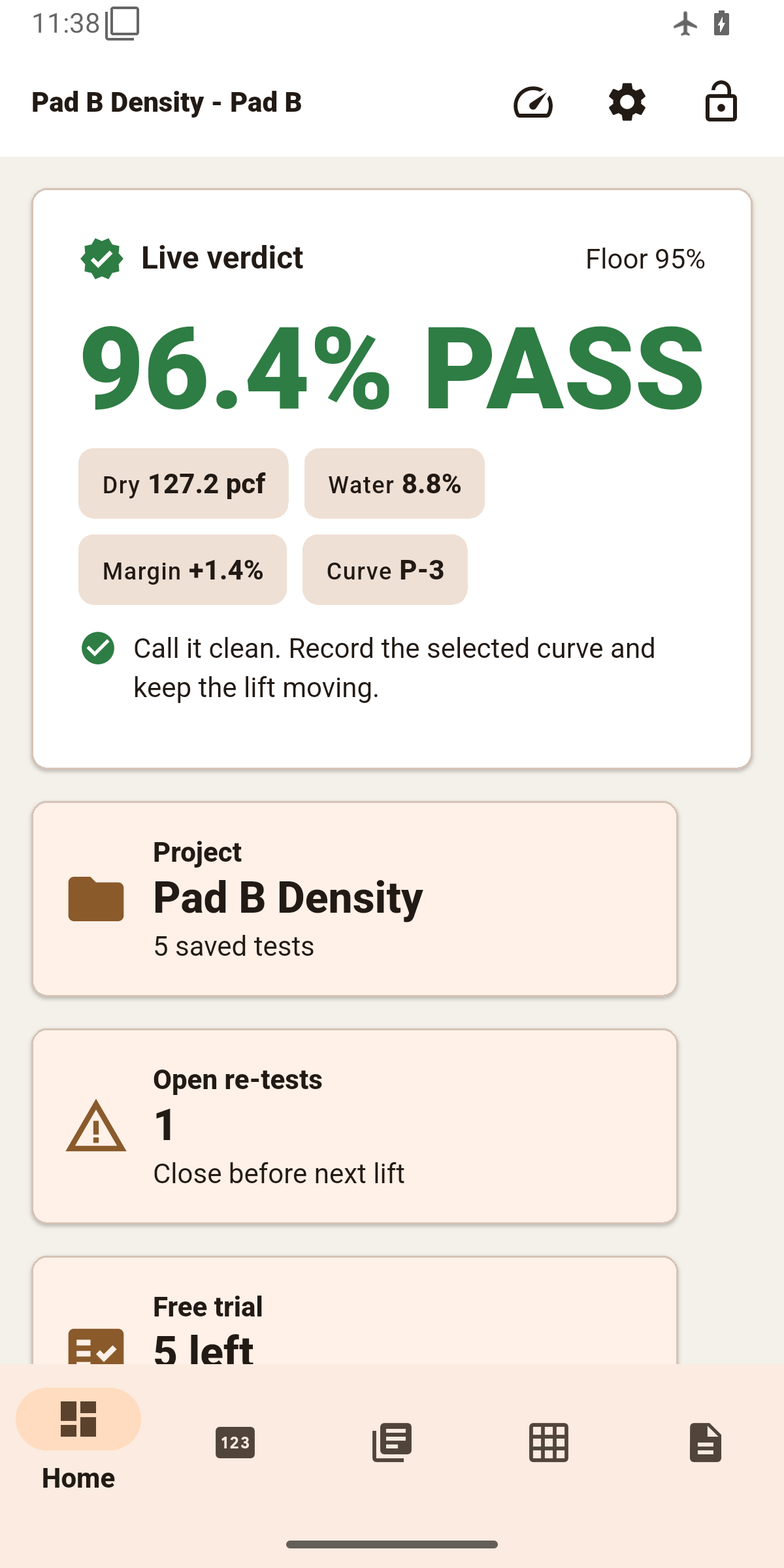 RollPass home screen showing 96.4 percent PASS