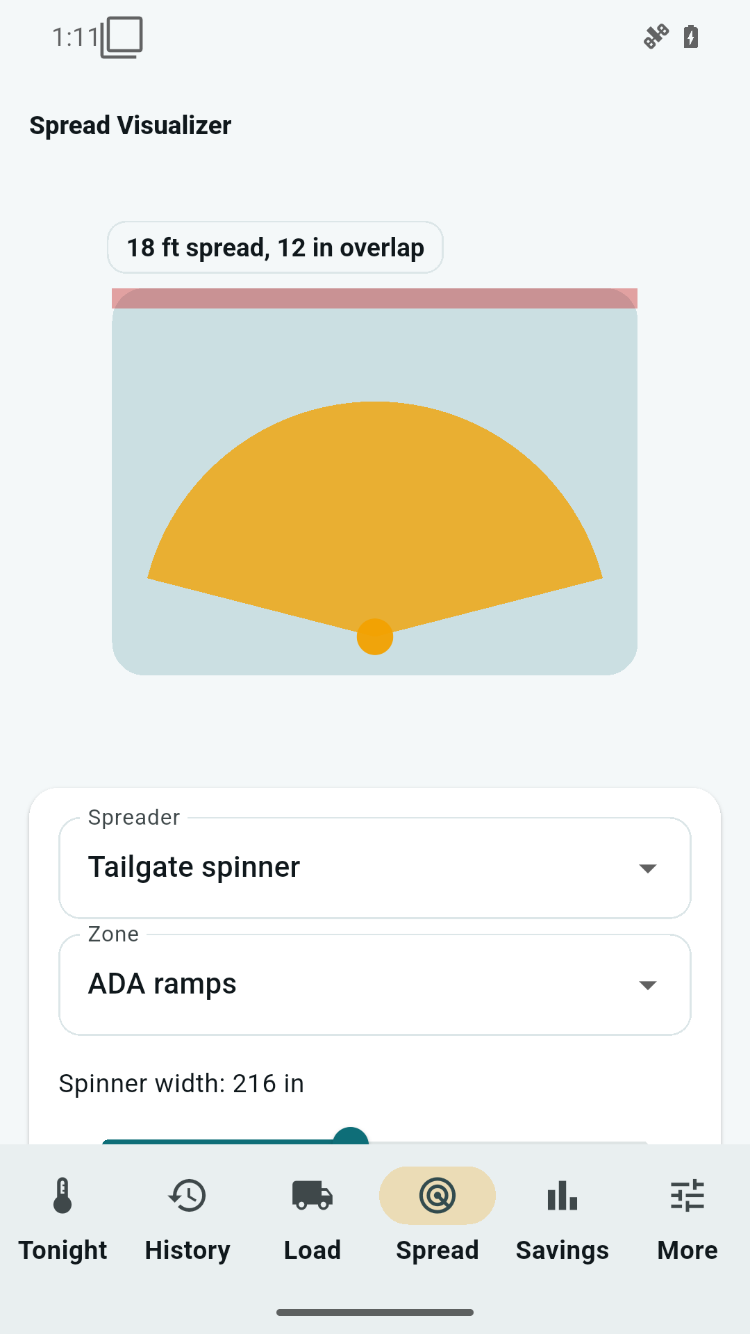 SaltLedger spread visualizer for spinner width and overlap