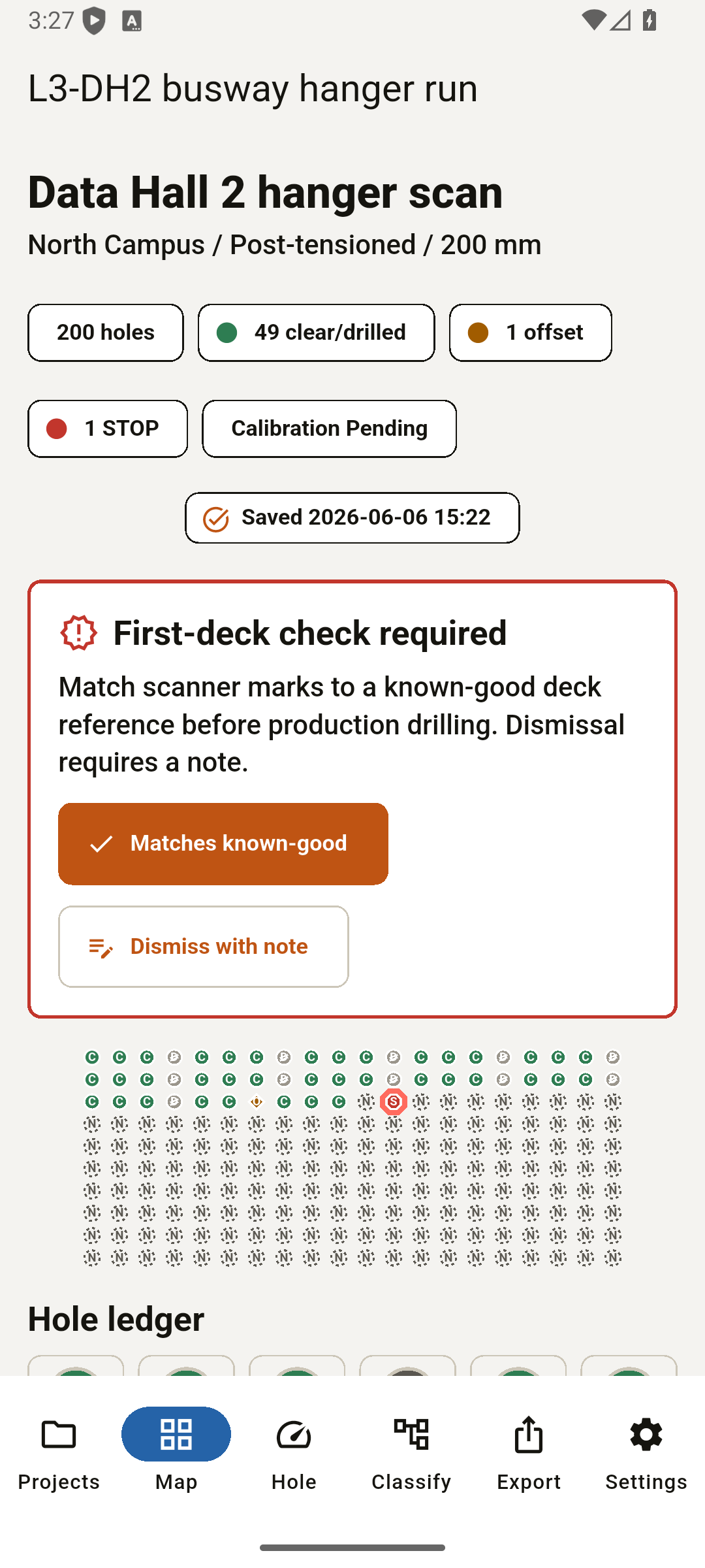 Deck drill map with status letters