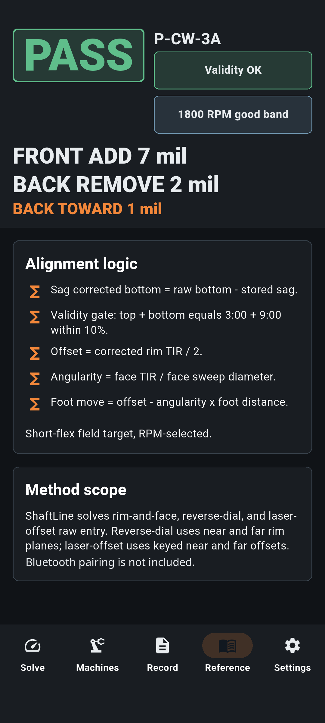 Reference tab in ShaftLine with workflow notes.