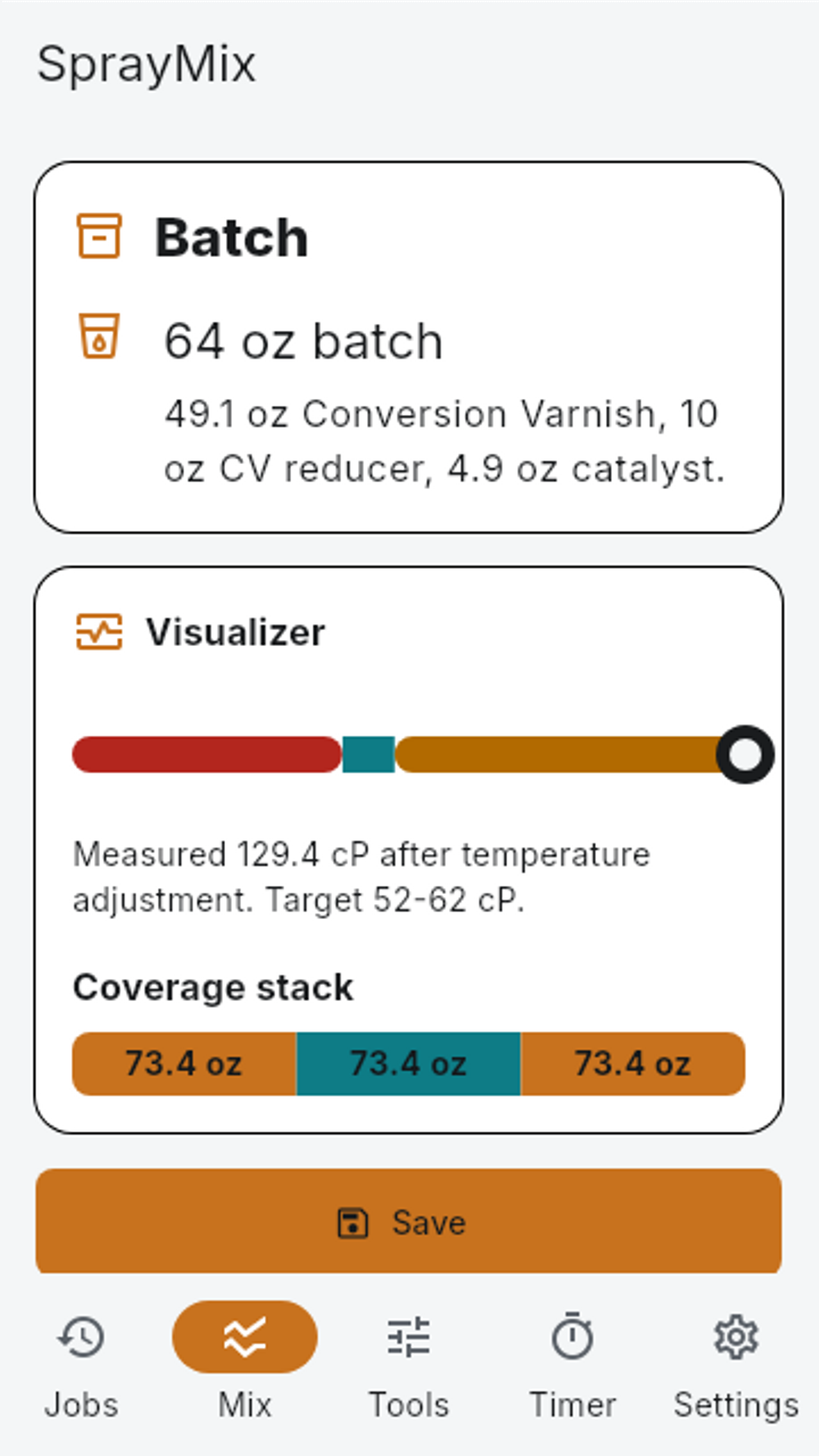 SprayMix coverage and batch planning screen
