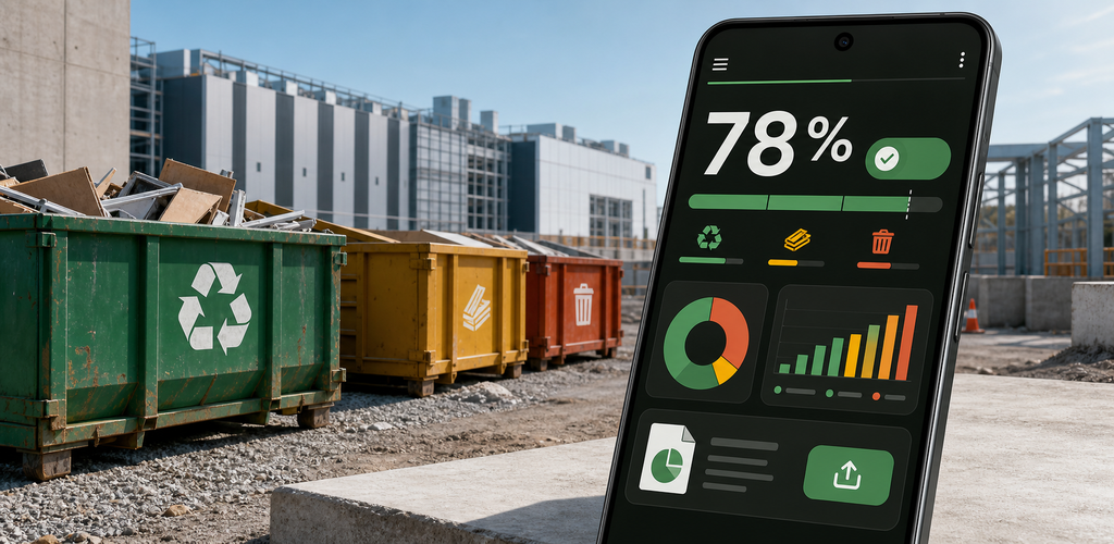 WasteTrack DC dashboard and roll-off box tracking screens